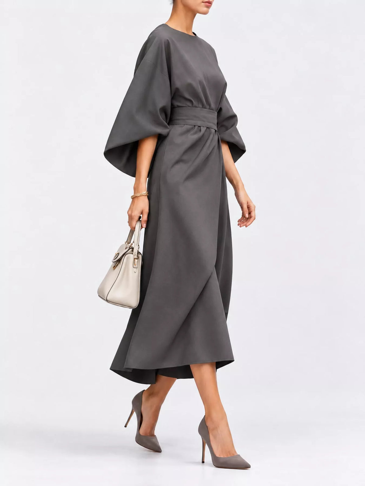 Full Sleeve Kimono Sleeves Round Neck Midi Dress Plus Size