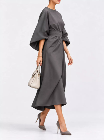 Full Sleeve Kimono Sleeves Round Neck Midi Dress Plus Size