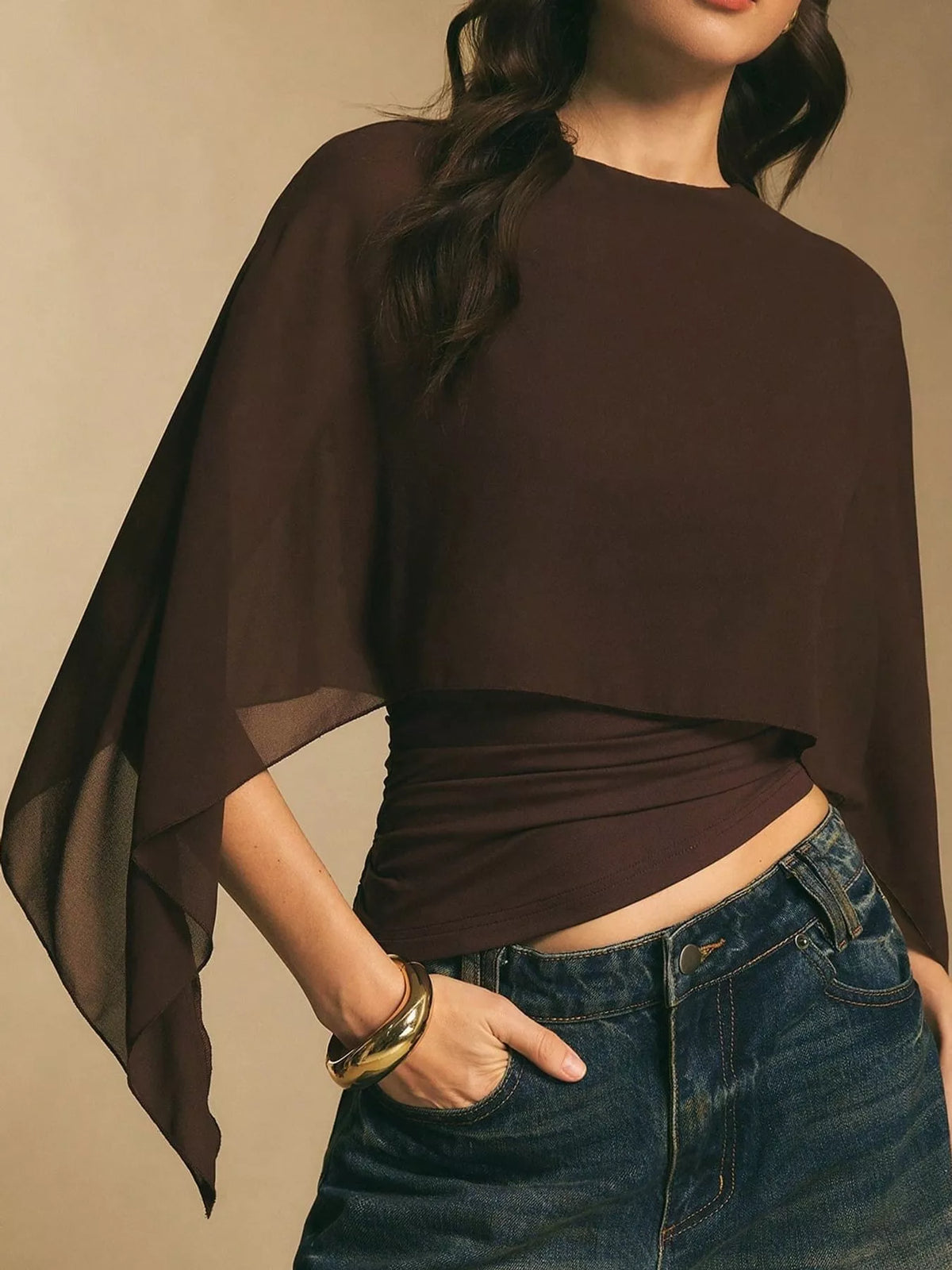Cape Sleeve Round Neck Blouse