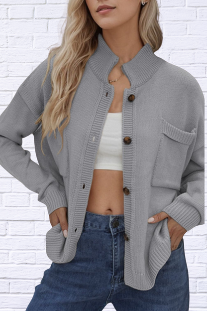 Button Up Long Sleeve Cardigan Gray