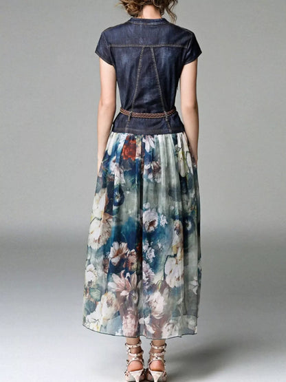 Full Size Patchwork Floral Print Chiffon Dress Plus Size