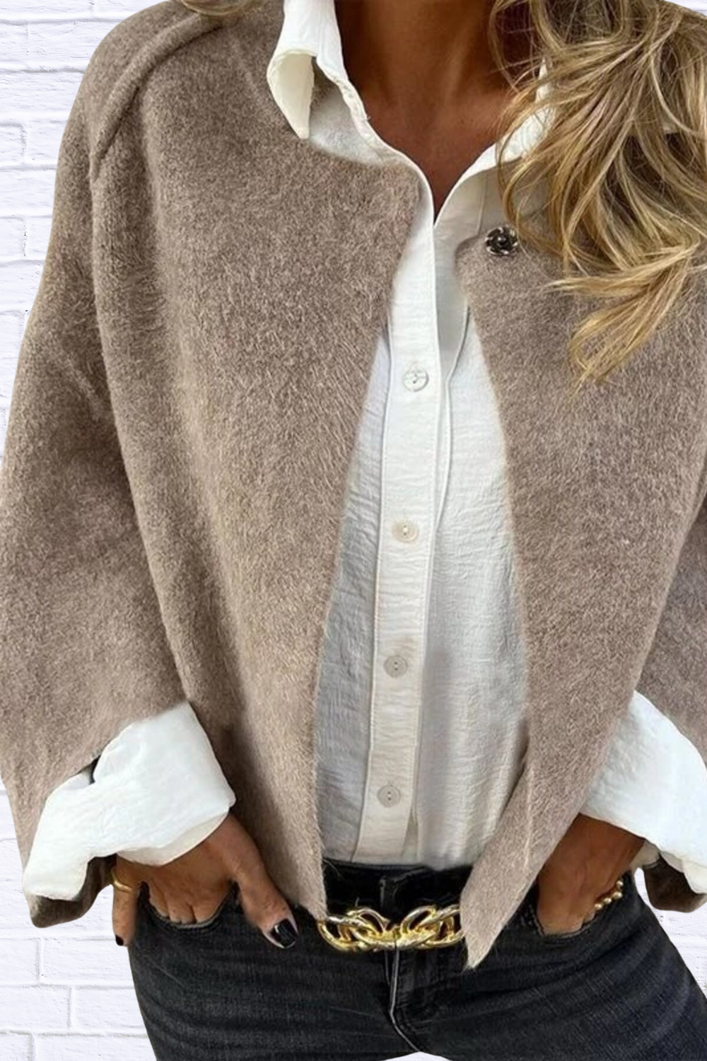 Full Size Solid Color Long Sleeve Outerwear Plus Size Khaki