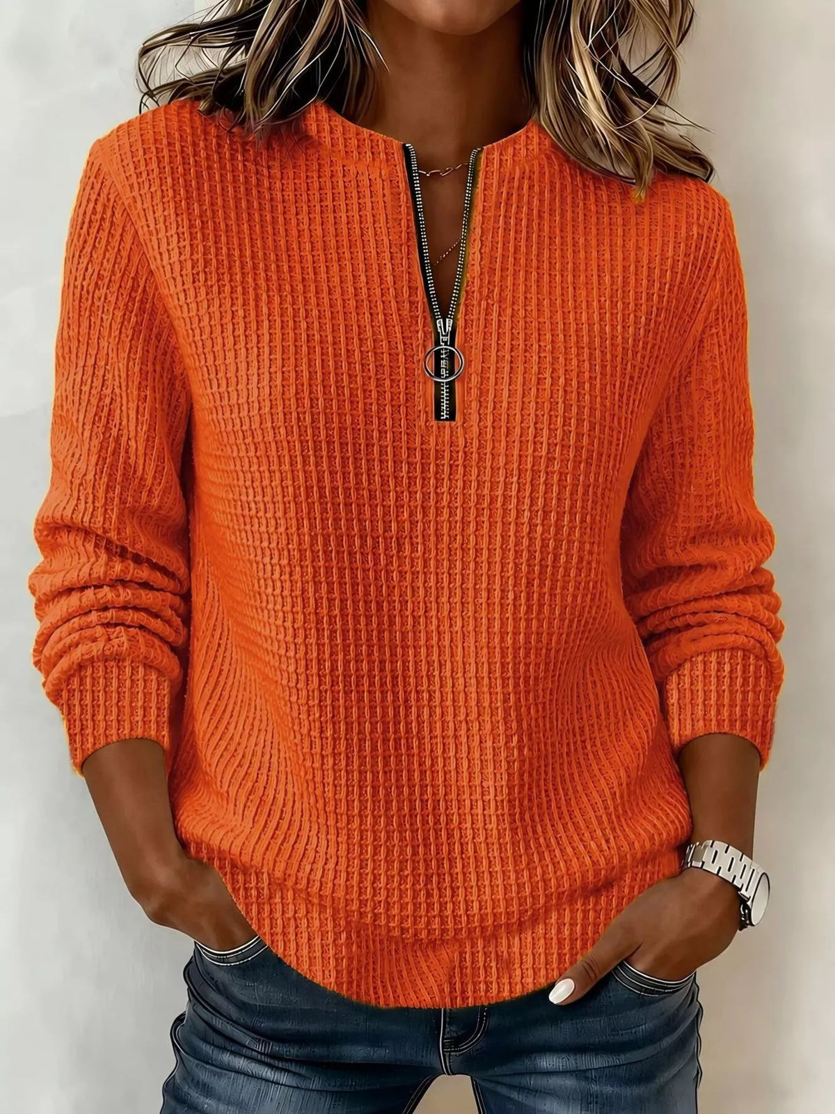 Full Size Quarter-Zip Waffle Knit Sweatshirt Plus Size