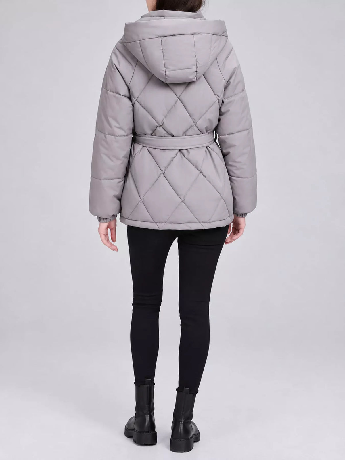 Quilted Waist Belt Hooded Puffer Outerwear
