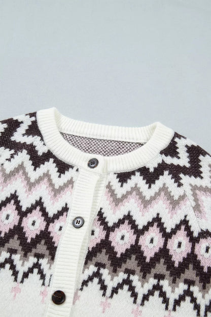Geometric Pattern Brushed Knit Button Cardigan