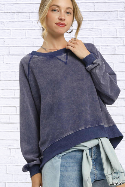 Navy Mineral Wash French Terry Sweatshirt Navy
