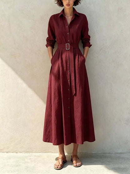 Button-Down Midi Shirt Dress with Pockets