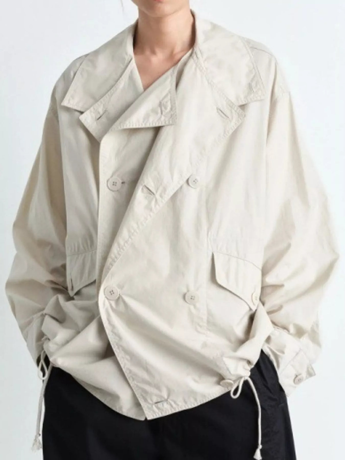 Double-Breasted Utility Jacket with Drawstring Hem