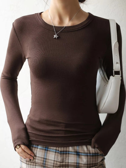 Minimalist Slim-Fit Long Sleeve Crew Neck T-Shirt