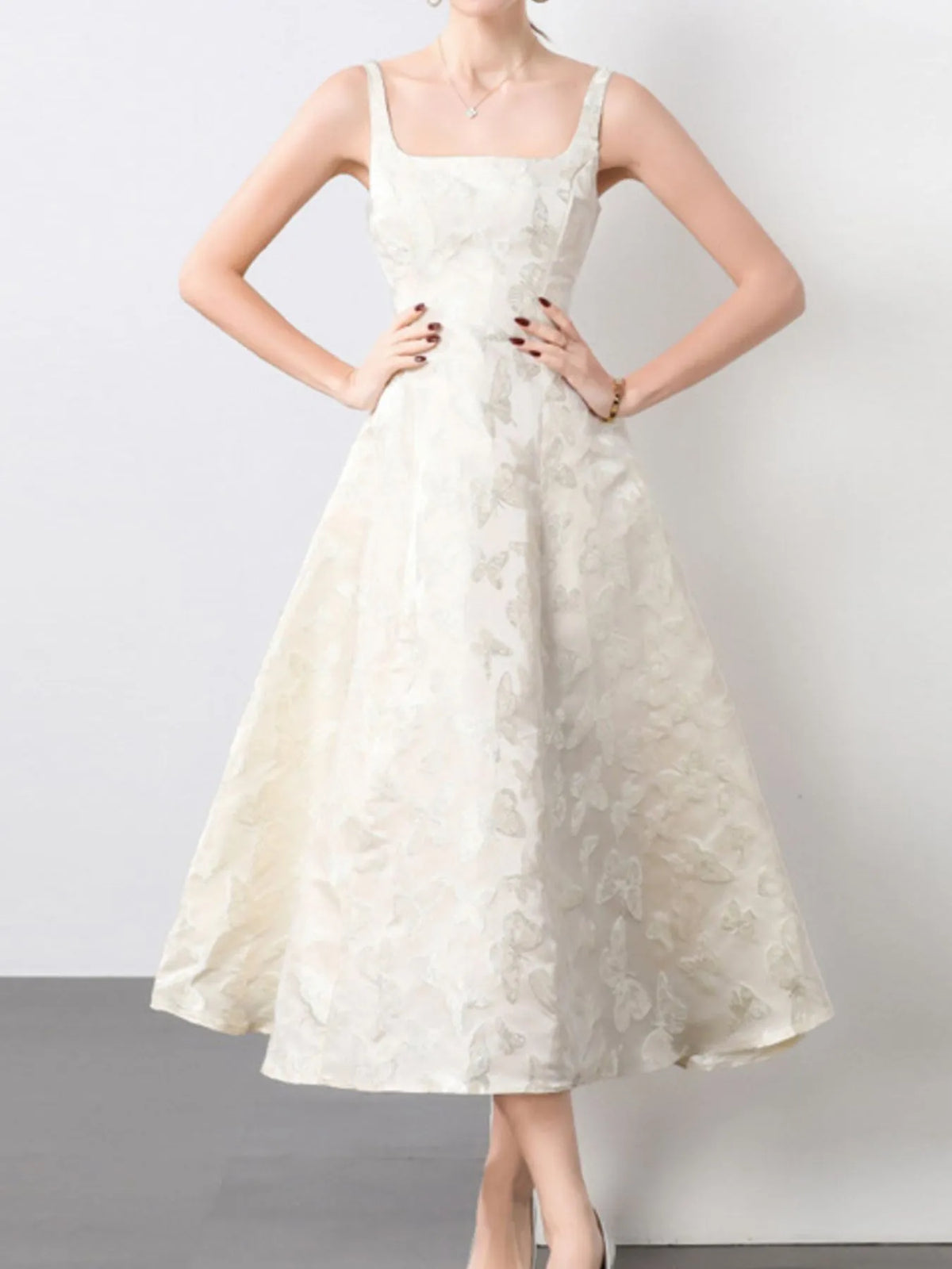 Butterfly Pattern A-Line Sleeveless Midi Dress