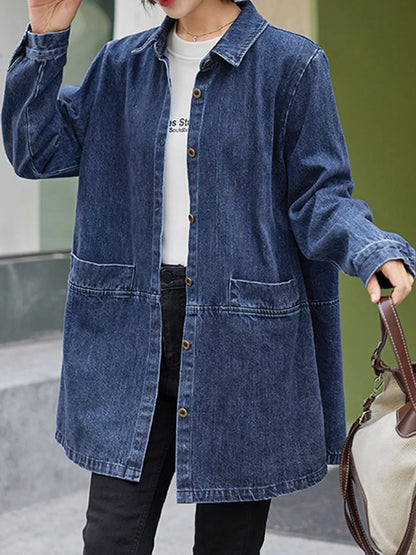 Full Size Oversized Button Up Denim Shacket Plus Size