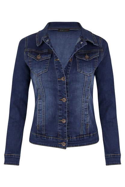 Short Biker Stretch Denim Jacket Navy Blue