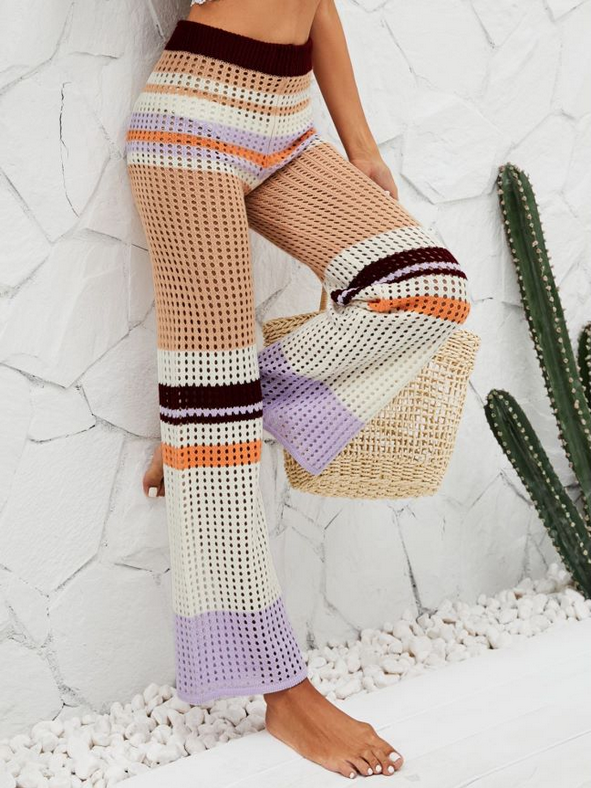 Knitted Mid-Waist Straight Casual Crochet Pants
