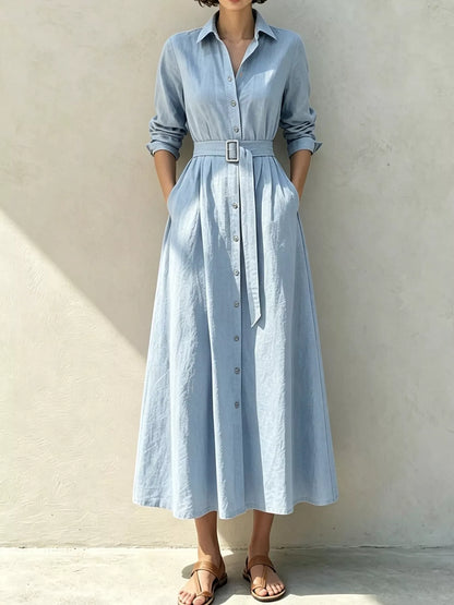 Button-Down Midi Shirt Dress with Pockets