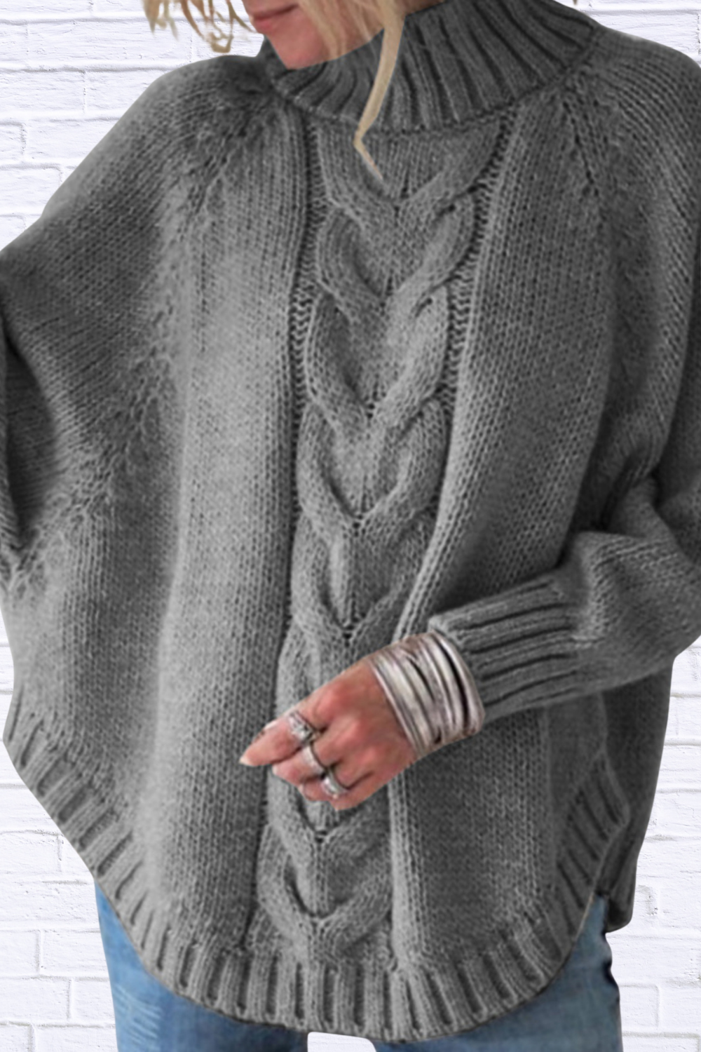 Full Size Cable-Knit Long Sleeve Sweater Plus Size