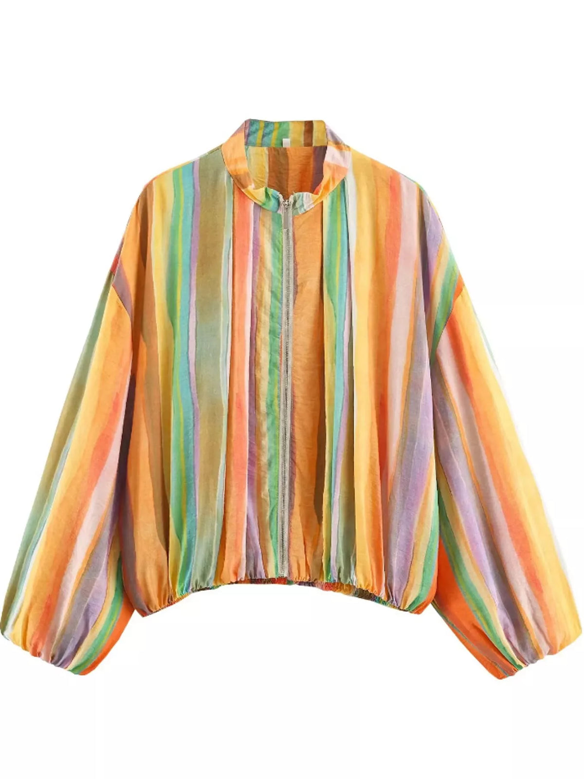 Vibrant Striped Lightweight Zip-Up Jacket
