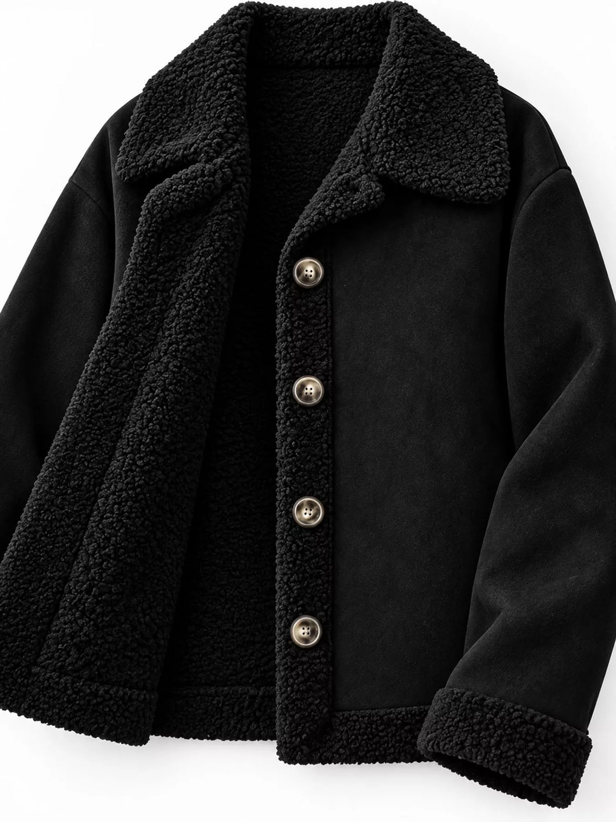 Full Size Cozy Faux Suede Sherpa-Lined Button-Down Jacket Plus Size