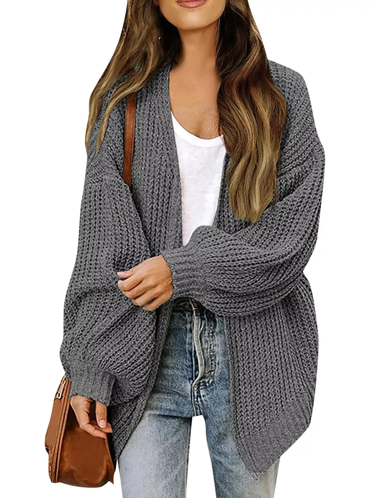Open-Front Chunky Knit Cardigan