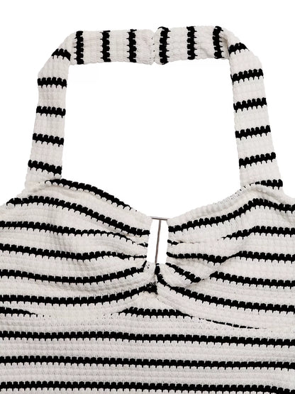 Striped Halter Neck Knit Mini Dress
