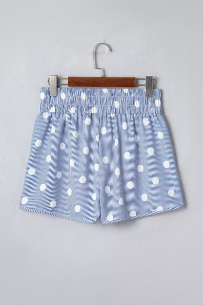 Polka Dot Striped Elastic Waist Shorts
