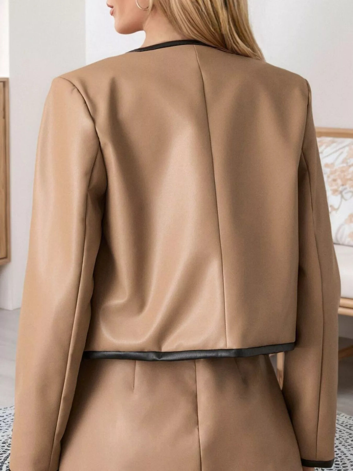 Contrast Trim Jacket and Mini Skirt Set