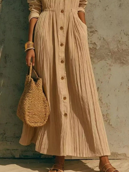 Button-Down Textured Maxi Shirt Dress