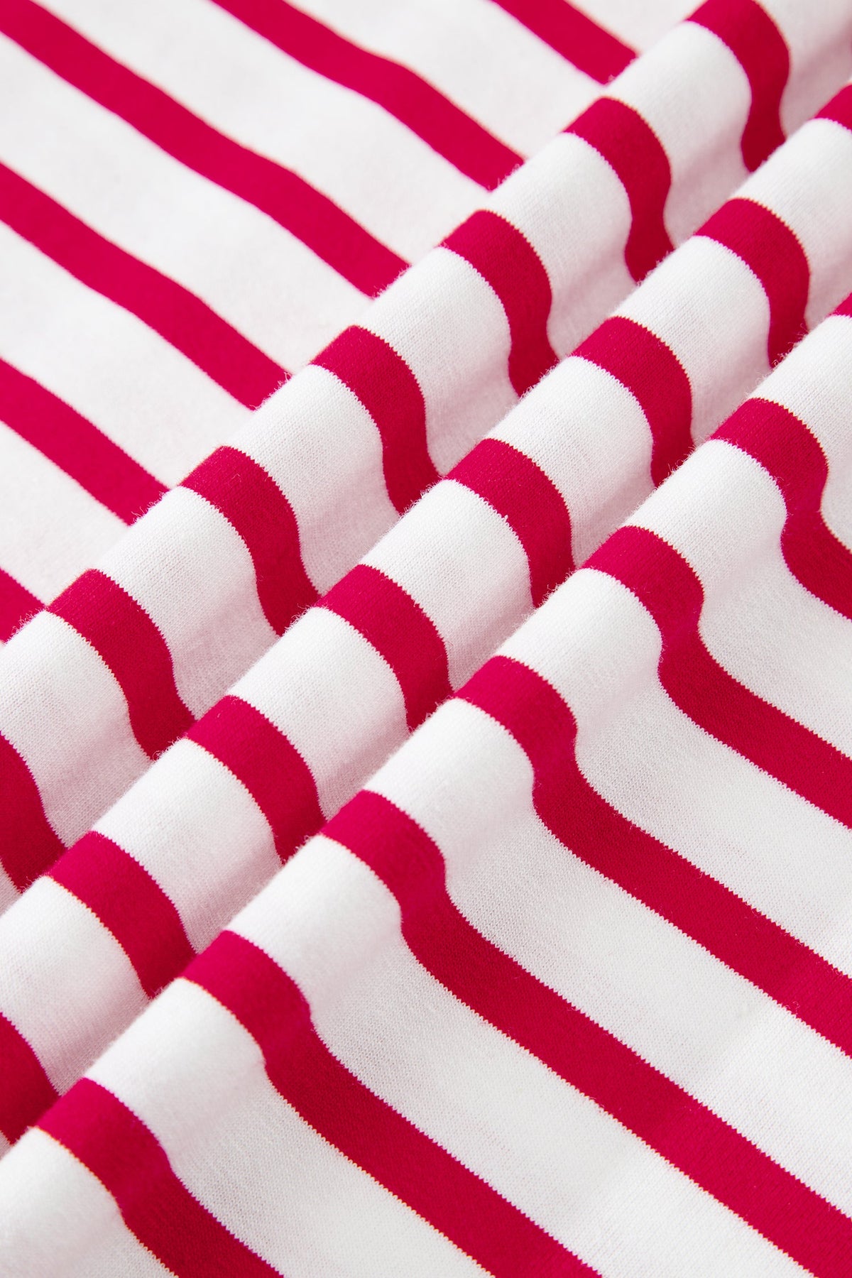 Red Stripe Scalloped Trim Round Neck T Shirt
