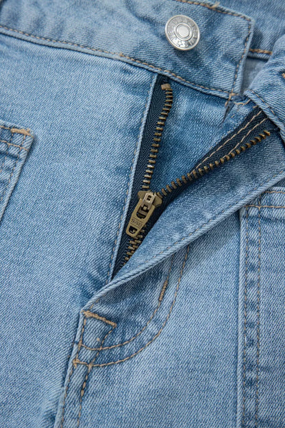 High Rise Patch Pocket Denim Shorts