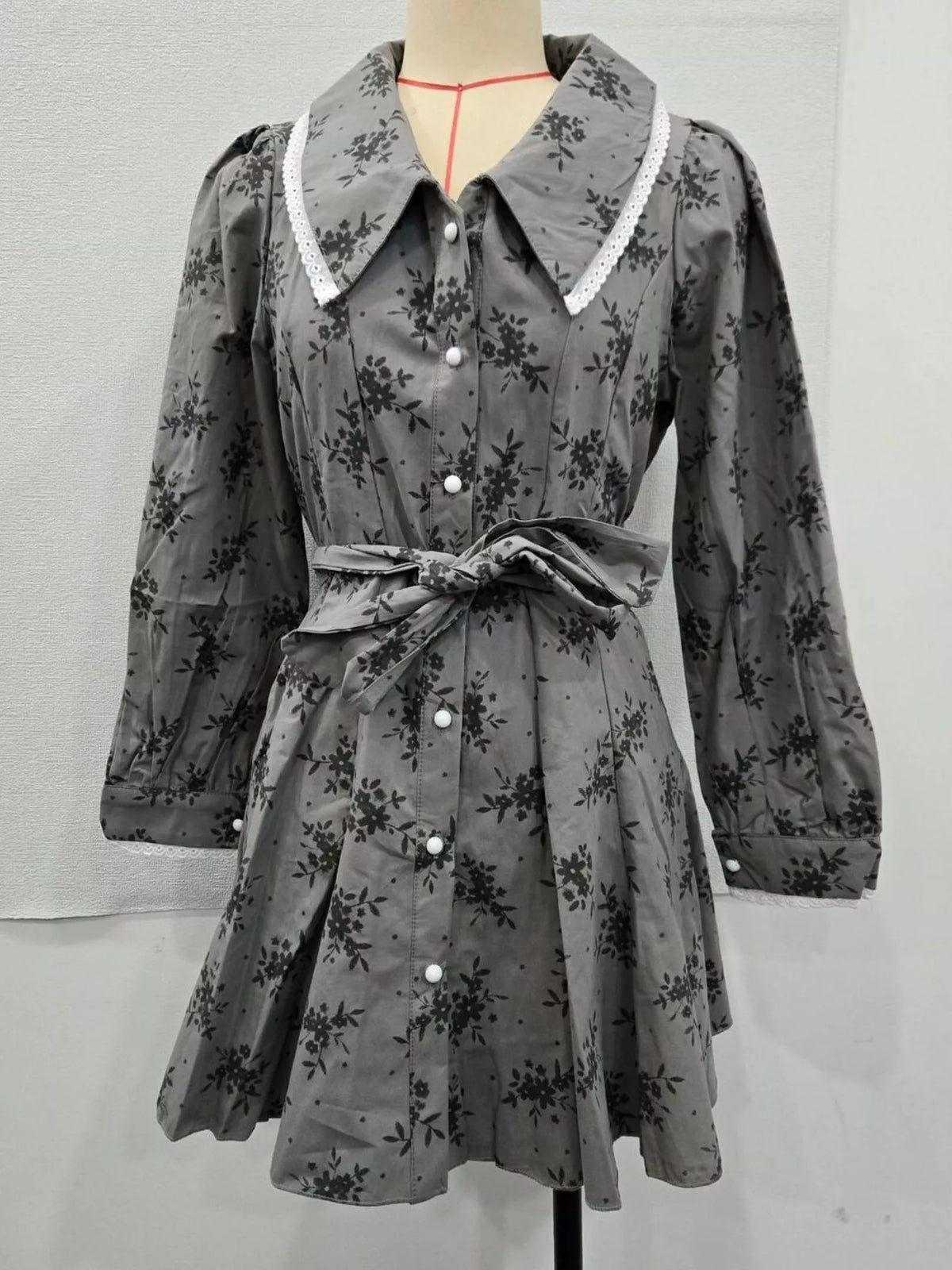 Floral Print Puff Sleeve Button-Down Mini Dress