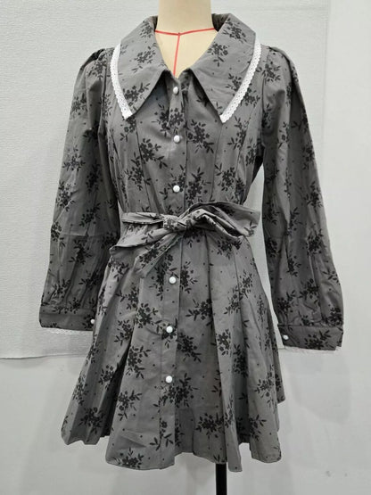 Floral Print Puff Sleeve Button-Down Mini Dress