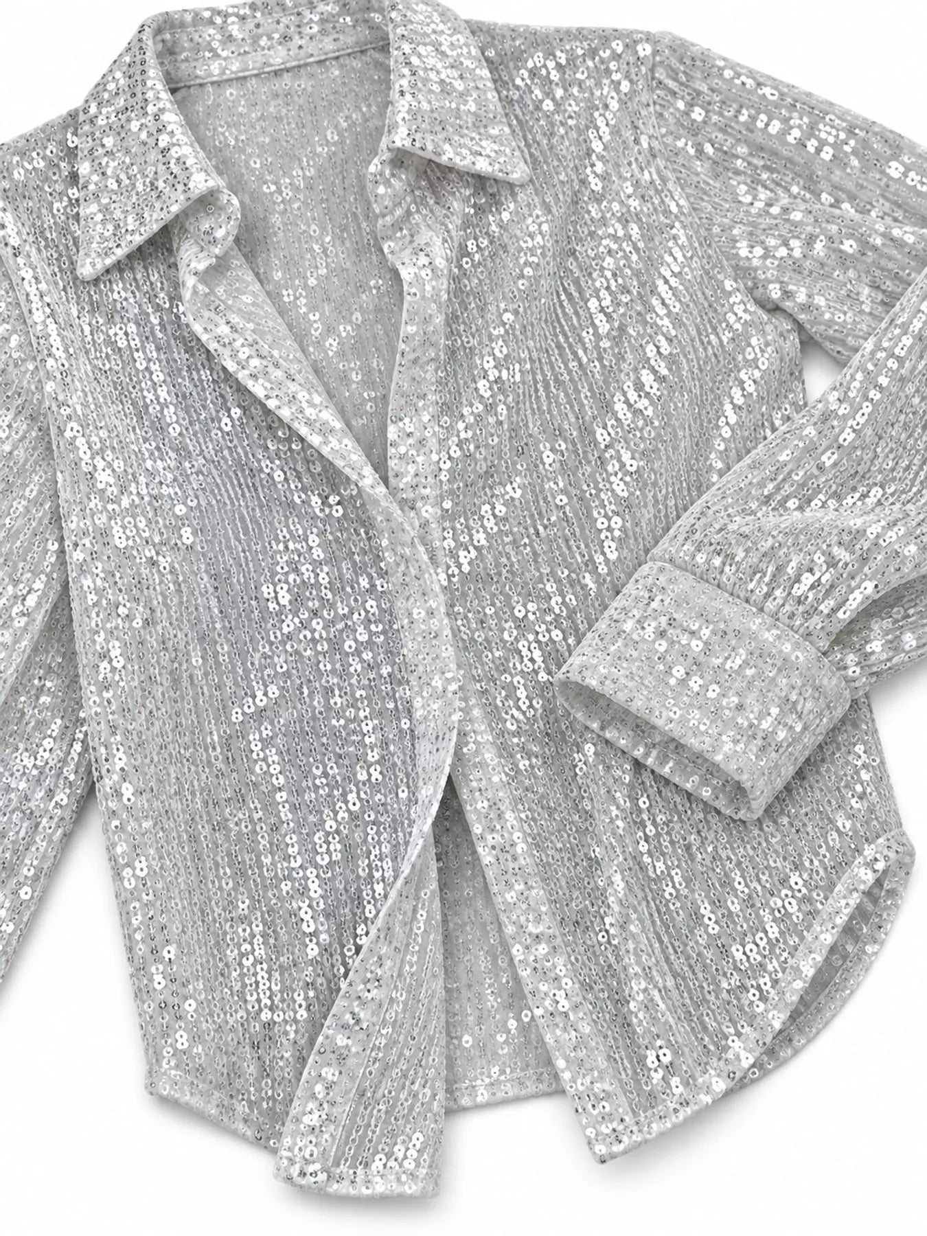Full Size Sequin Button-Down Shirt Plus Size