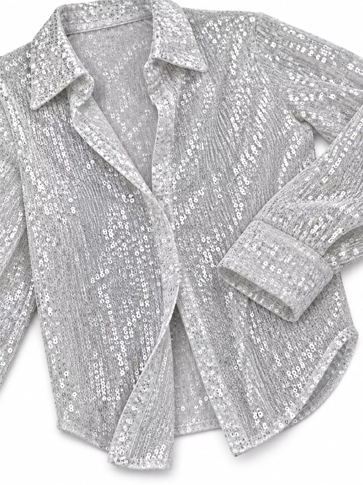 Full Size Sequin Button-Down Shirt Plus Size