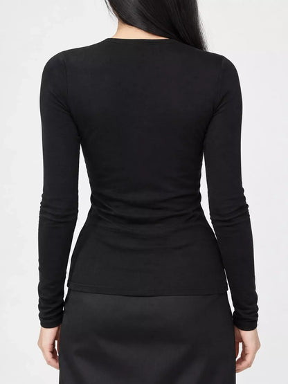 Slim-Fit Button-Down Long Sleeve Knit Top