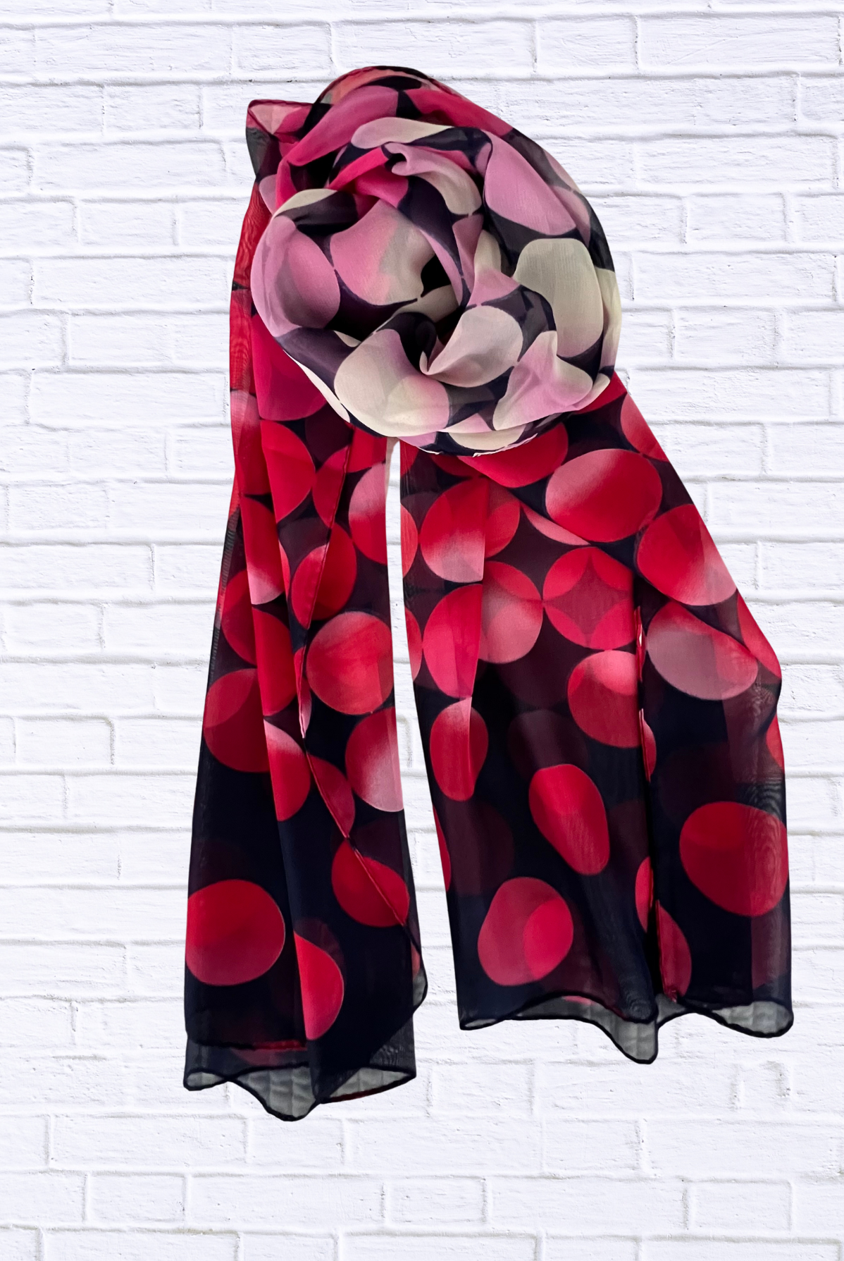 Sheer Polka Dot Scarf – Lightweight Chiffon Elegance in Vibrant Color Combos Berry Pink & Red