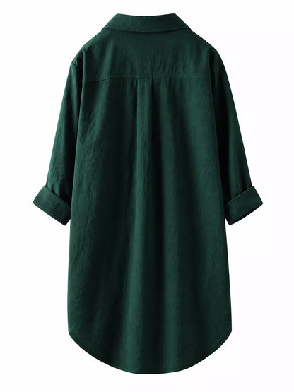 Full Size Casual Button-Down Shirt with Dual Chest Pockets Plus Size
