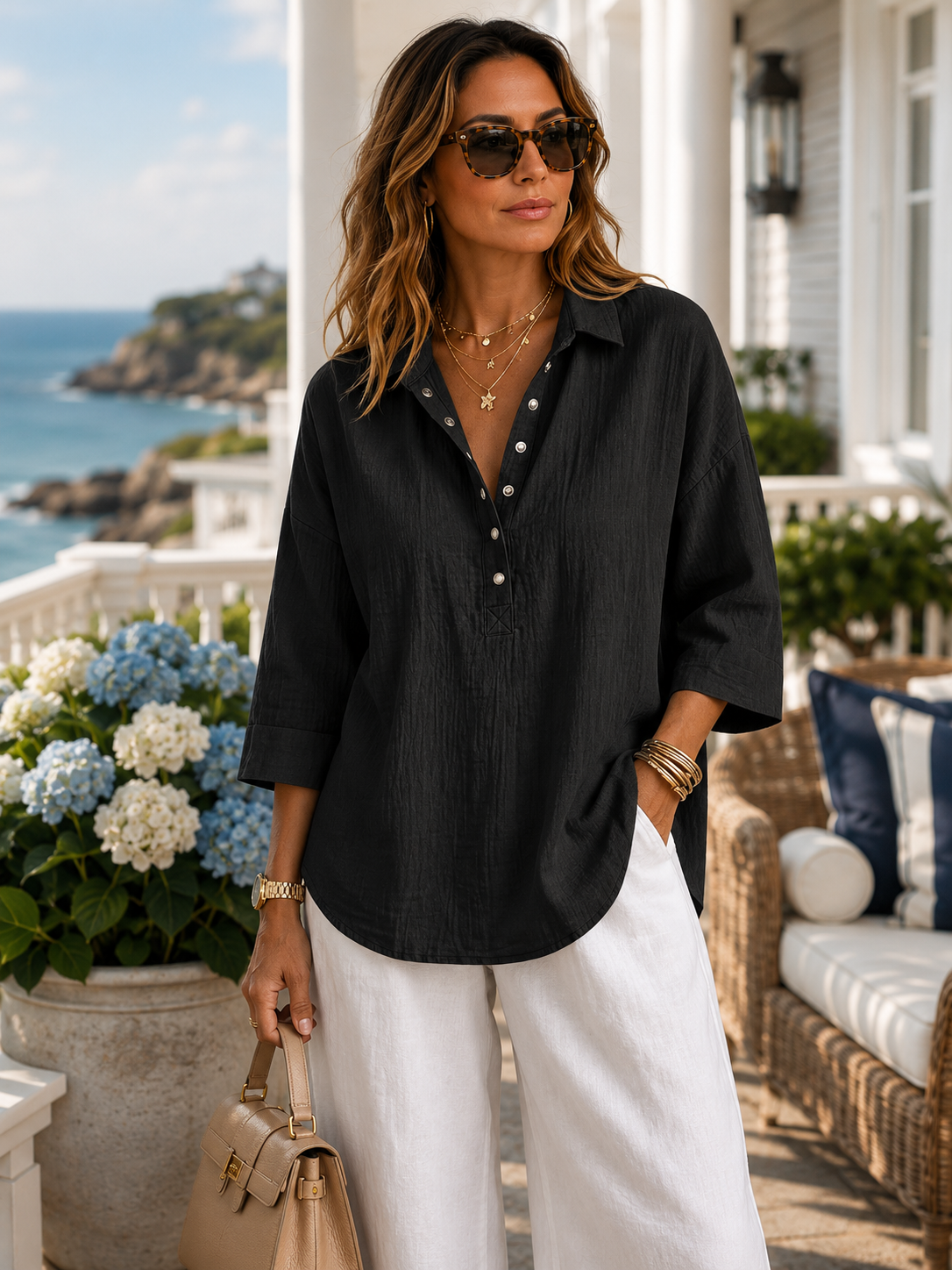 Plus Size 34 Sleeve Blouse For Women