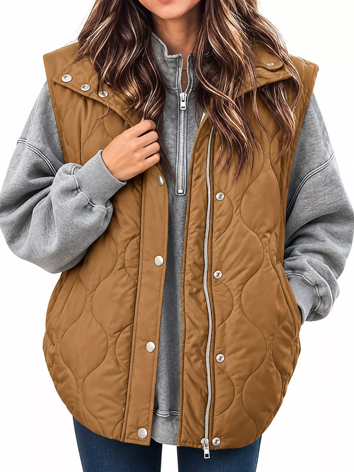 Quilted Snap Button Vest Coat