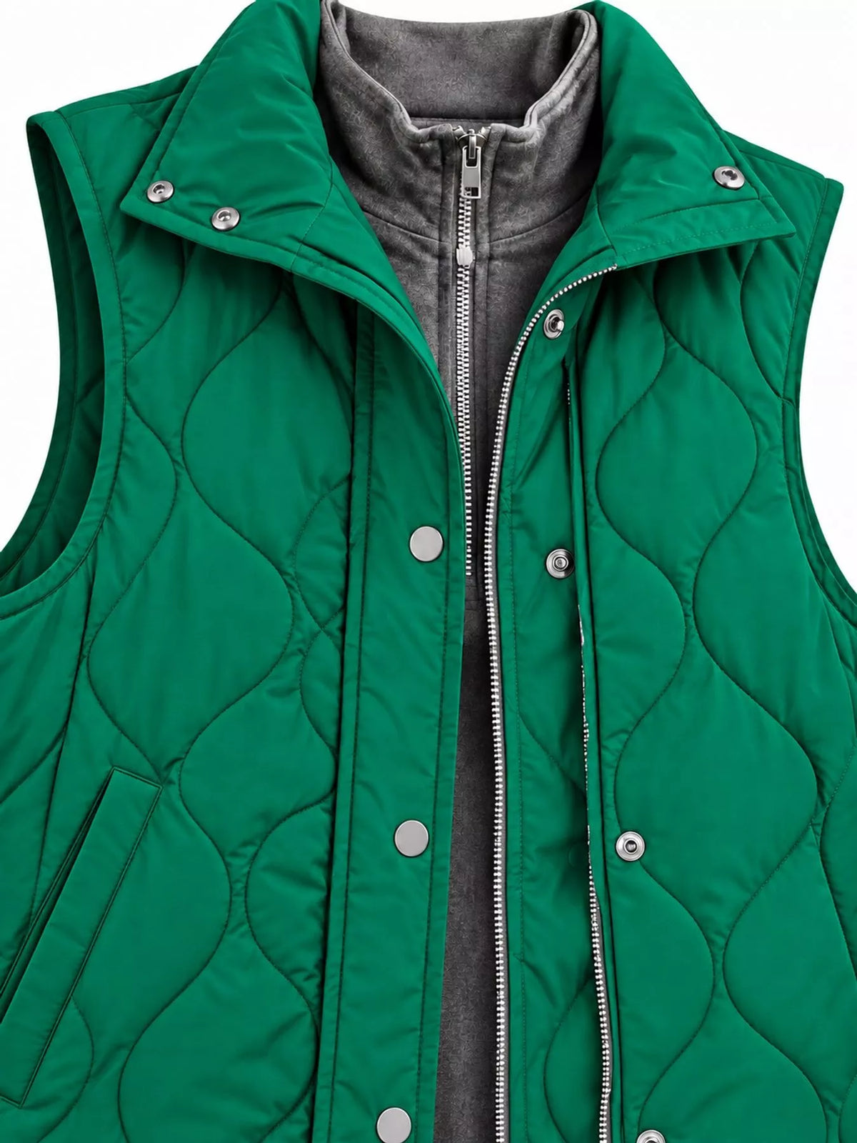 Quilted Snap Button Vest Coat