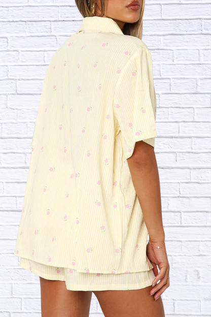 Valentine's Day Printed Collared Neck Short Sleeve Top and Shorts Set