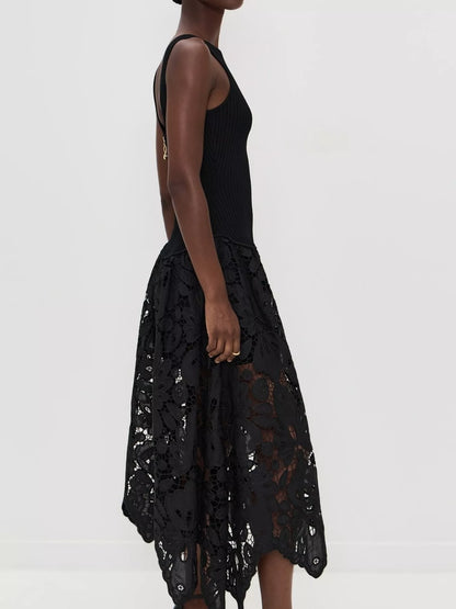 Sleeveless Ribbed Crochet Midi Dress