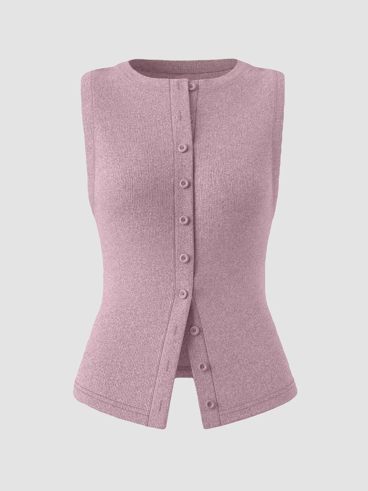 Ribbed Button-Front Sleeveless Tank
