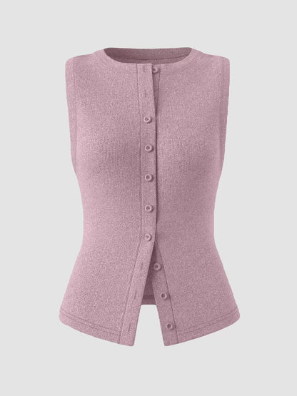 Ribbed Button-Front Sleeveless Tank