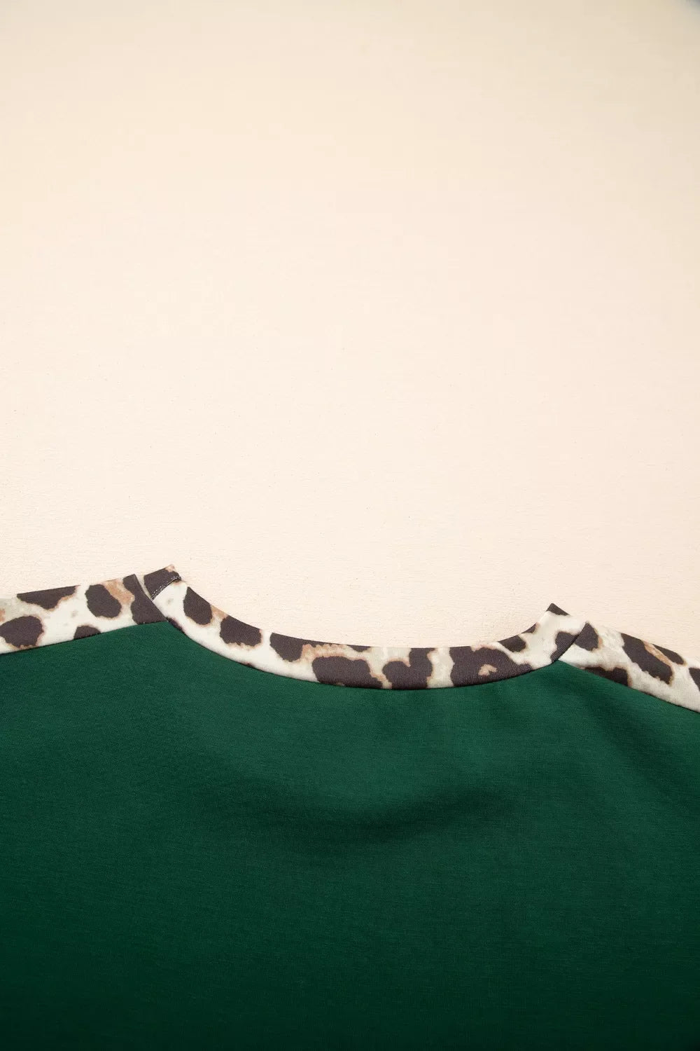 Leopard Trim Short Sleeve Relaxed Fit T-Shirt