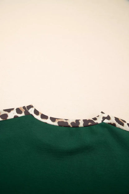 Leopard Trim Short Sleeve Relaxed Fit T-Shirt