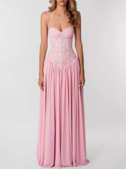 Lace Corset Halter Neck Maxi Dress