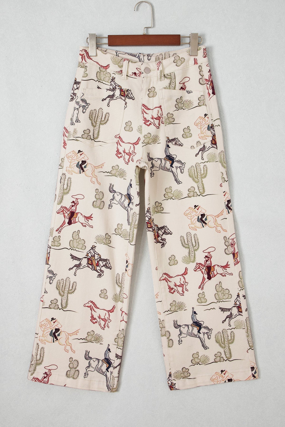 Multicolour Western Print Straight Leg Ankle-Length Pocket Jeans