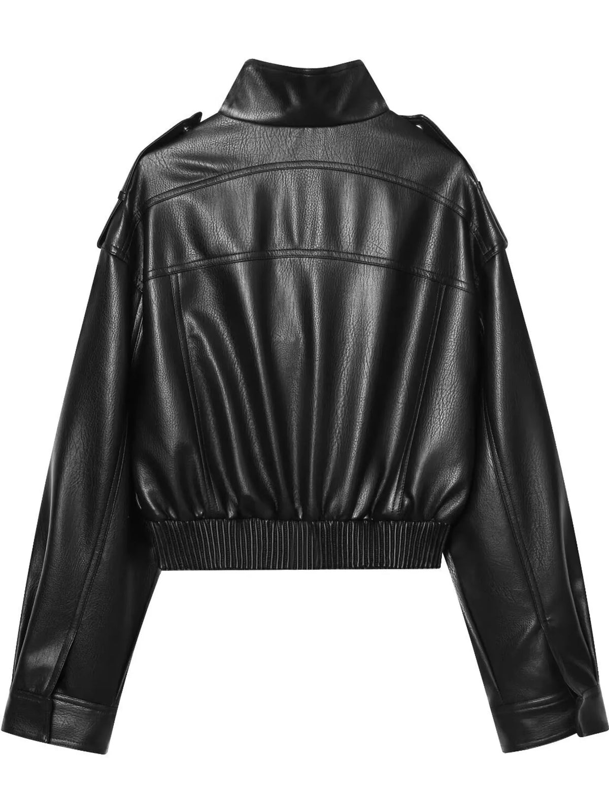 Faux Leather Cropped Bomber Jacket
