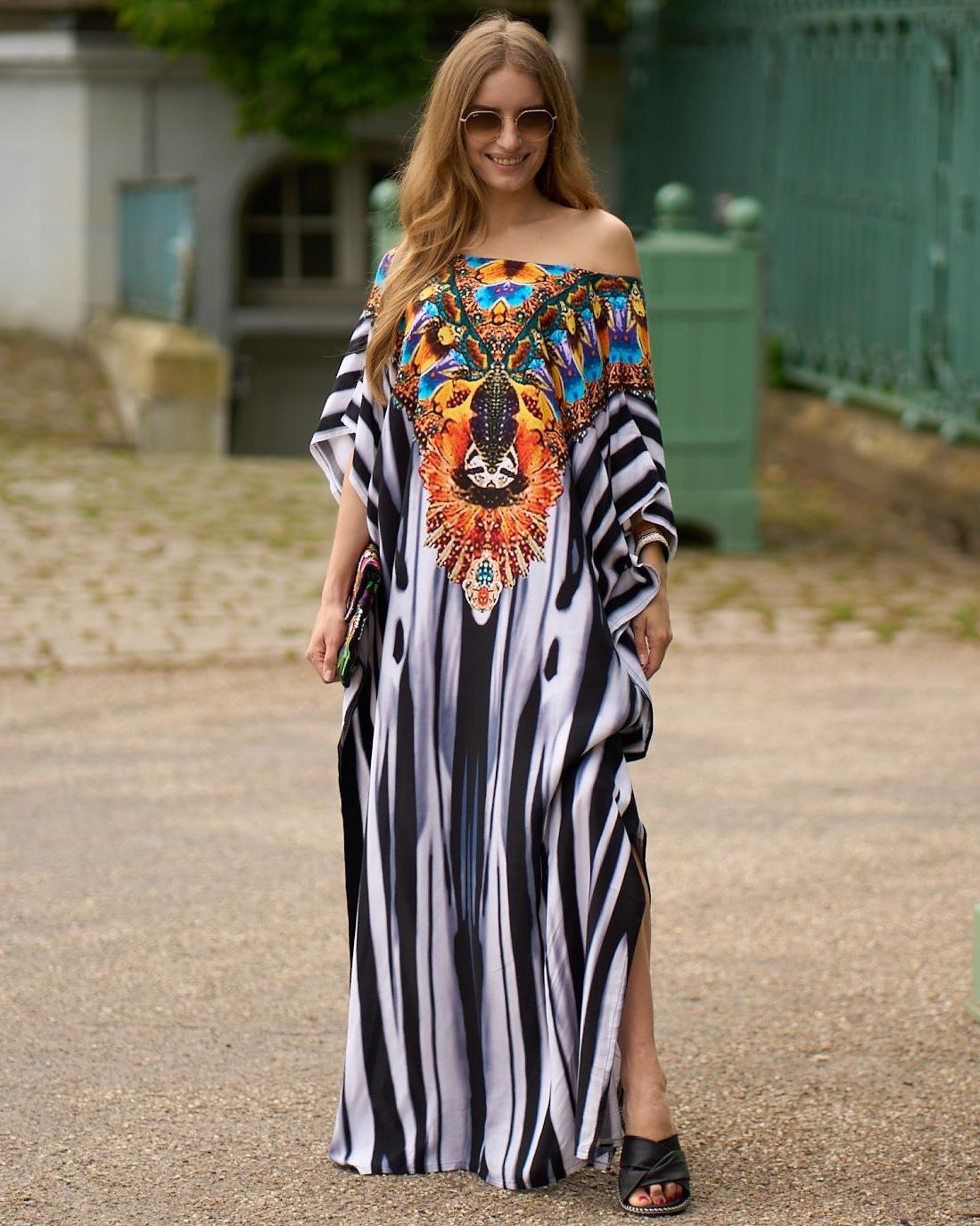 Alexis Printed Versatile Kaftans One Size Black and Gray