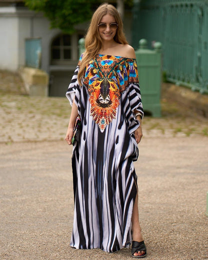 Alexis Printed Versatile Kaftans One Size Black and Gray