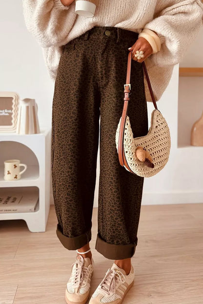 Leopard Print Wide-Leg Jeans